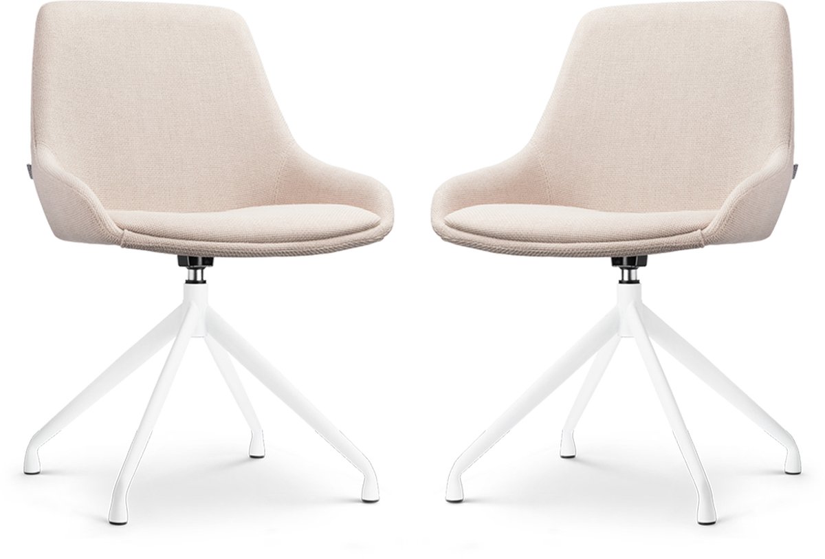 Nolon Nola-Isa Eetkamerstoelen Set van 2 Beige - Draaibaar - Stof - Wit Onderstel - Design - Scandinavisch - Comfortabel Beige - Wit onderstel