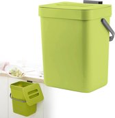 Wandgemonteerde prullenbak, 3L keuken wandgemonteerde prullenbak met deksel, plastic prullenbak voor keuken, badkamer, slaapkamer, woonkamer (groen)