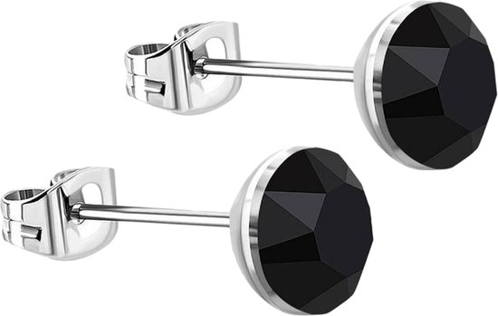 Aramat Jewels - Ronde Oorbellen - Zwart Kristal - Staal - 3mm - Unisex - Mini Oorbellen - RVS - Stainless Steel - Cadeau voor Man, Vrouw, Kind