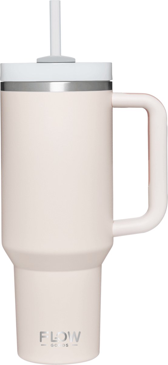 Flow Goods Tumbler - Zacht Roze – Thermosbeker met Handvat – Drinkfles met Rietje – 1.2 Liter - Koffiebeker – Thermosbeker – Travel Mug – Koffie to Go