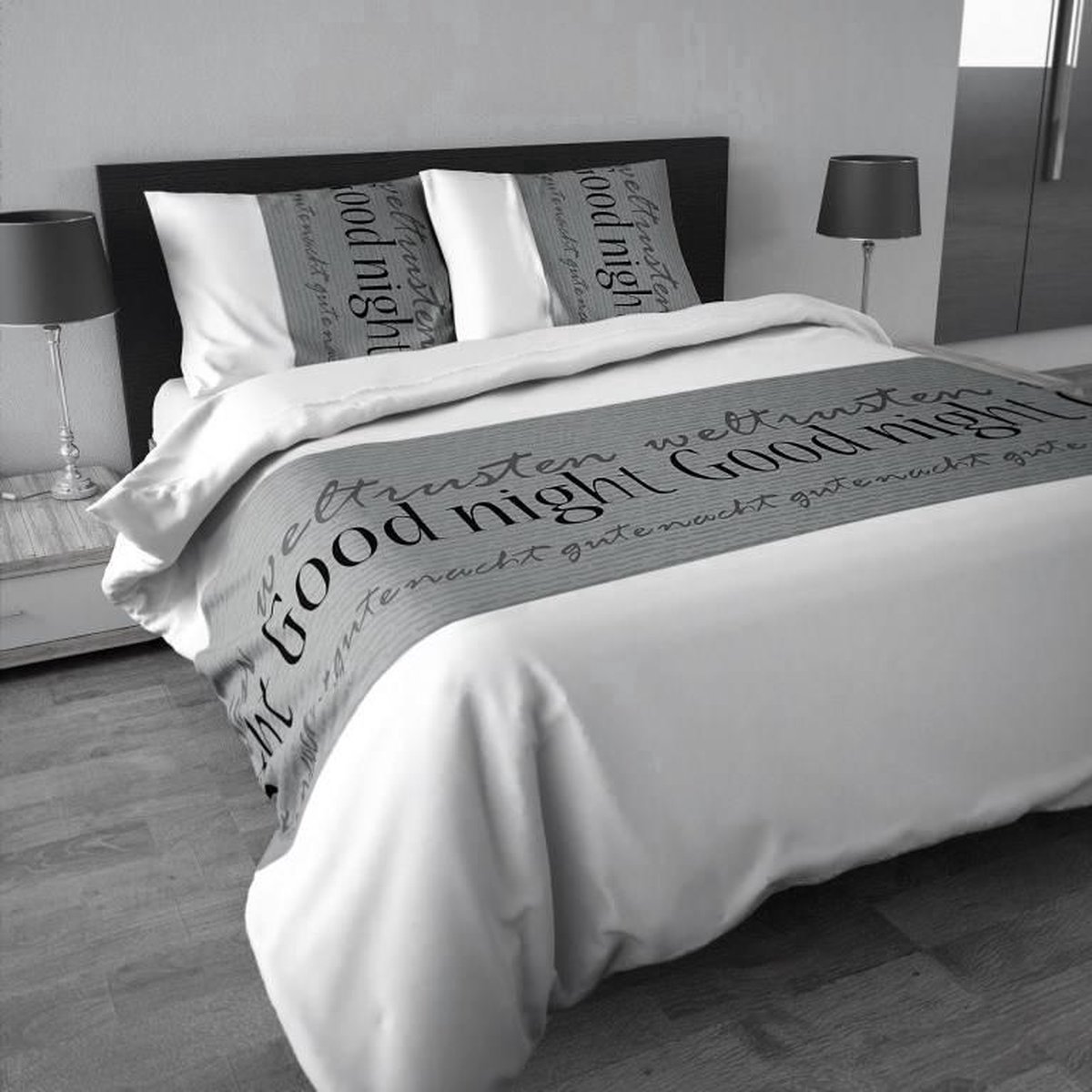 flanel Goodnight Grey Dekbedovertrekset 200x220 + 2 kussenslopen 60x70 -Grijs