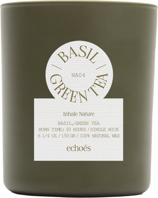 ECHOES LAB Basil & Green Tea Scented Natural Candle - 150 gr