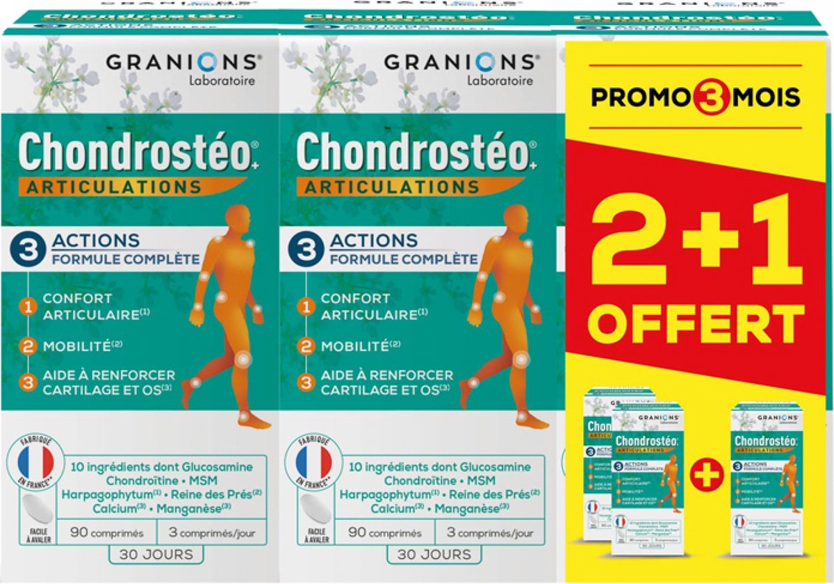 Goedkoopste Granions Chondrostéo Articulations Verpakking van 3 x 90 Tabletten Inclusief 90 Gratis Tabletten