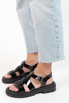 Sacha - Dames - Zwarte leren chunky sandalen - Maat 38