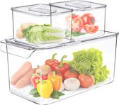 3-Pack Produce Saver-containers voor koelkast, fruitopslagcontainers, koelkast met vriesvak Stapelbare organizer met verwijderbare afvoerbak Geventileerde deksels, groentecontainers Laden Bakken