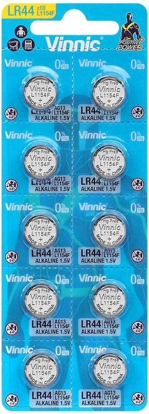 Vinnic LR44/Ag13/L1154f - Alcaline Knoopcel Batterij - Blister 10st