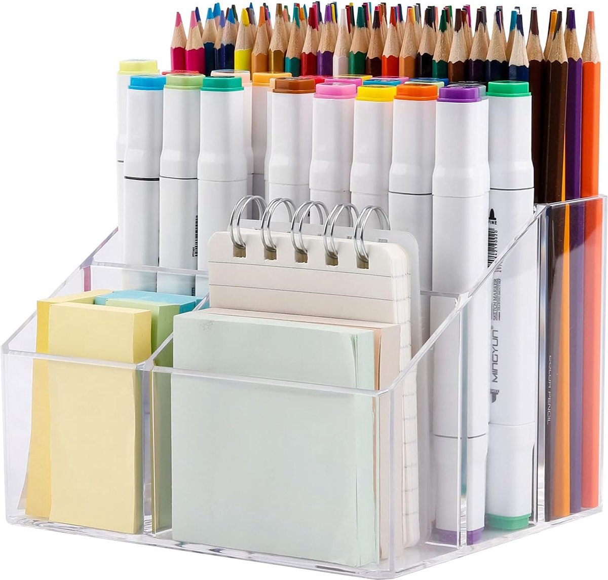 Transparante pennenhouder, pennenorganizer voor bureau, potloodbeker voor kantoor, schoolbenodigdheden, kunstdrukwerk, desktopopslag en accessoires voor markers, penseel-caddy, 5 vakken