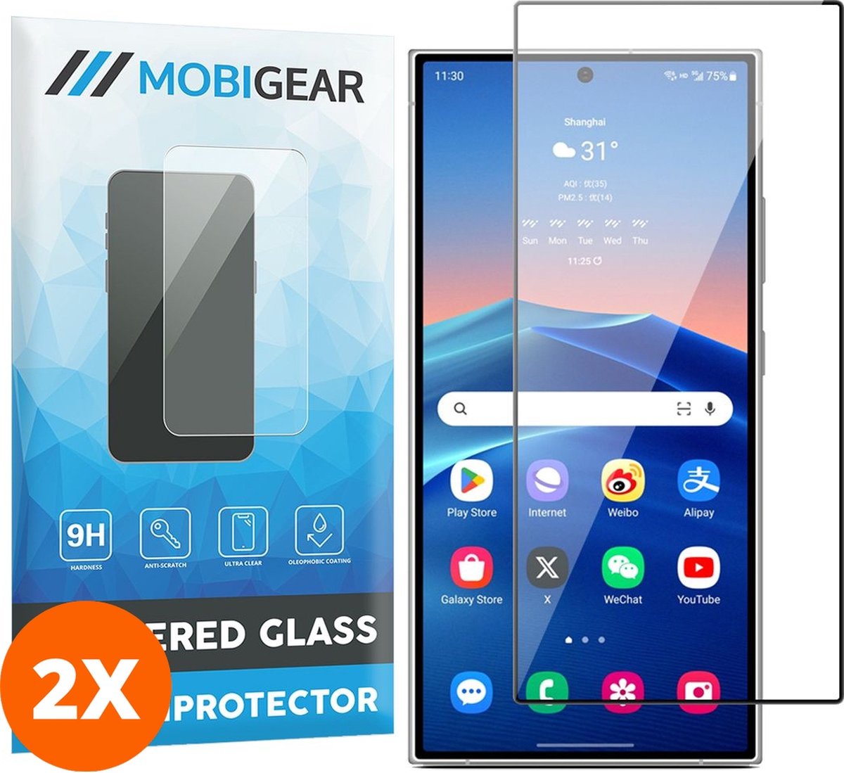Mobigear Screenprotector geschikt voor Samsung Galaxy S24 Ultra Glazen | Mobigear Premium Screenprotector - Case Friendly (2-Pack)