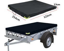 ELUTO Aanhanger Afdekzeil - met Elastisch Koord en Reflecterende Strepen - Waterdicht en UV-bestendig - 214x122x13 cm - Zwart