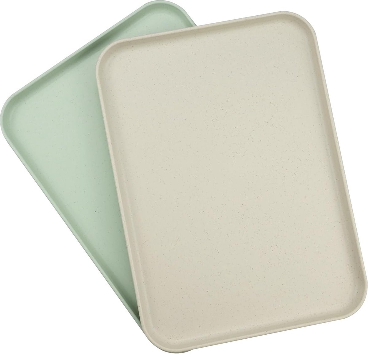 Set van 2 rechthoekige dienbladen klein keukenblad fastfooddienbladen kleine koffiedienbladen antislip plastic theeblad voor eetkamer herbruikbaar (gebroken wit lichtgroen)