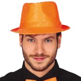 Fiestas Guirca Carnaval verkleed stropdas en hoed - oranje - pailletten - volwassenen