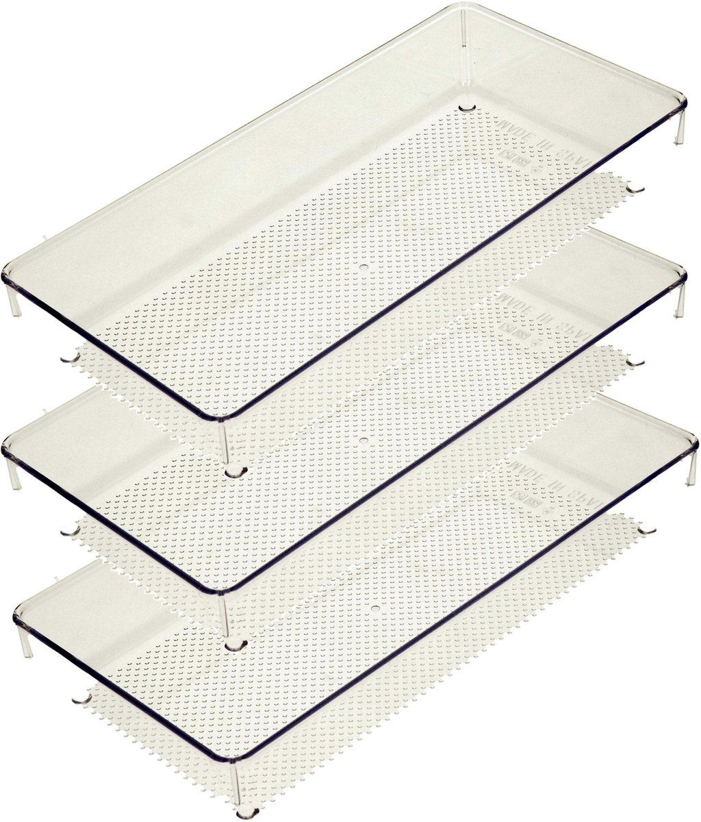 Plasticforte Lade organizer Skuff - 3x - transparant - kunststof - 15 x 23 x 5 cm - modulair - ladeverdeler