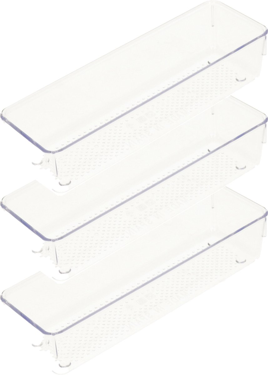 Plasticforte Lade organizer Skuff - 3x - transparant - kunststof - 23 x 7,5 x 5 cm - modulair - ladeverdeler
