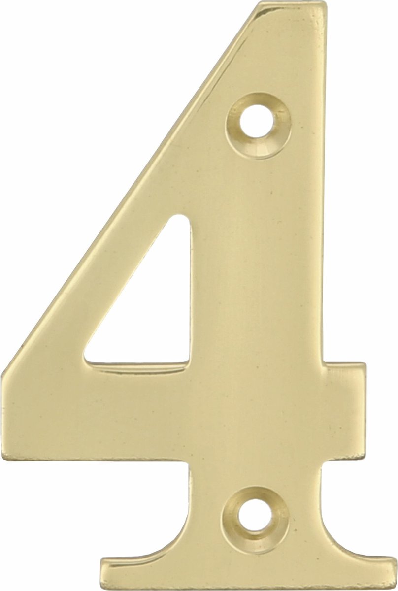 AMIG - Huisnummer 4 (Vier) - Gepolijst Messing – 50 x 1.5mm – Schroefbaar