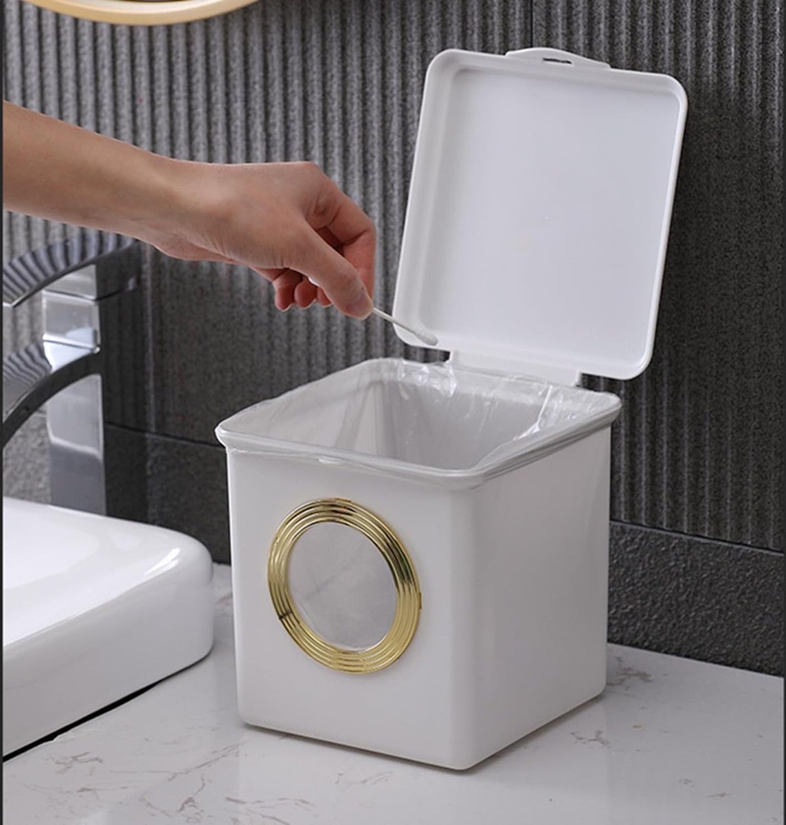Tafelvuilnisbak met deksel, mini-vuilnisbak, 2,8 l, kleine afvalpapierbak voor bureau, woonkamer, bureaublad, kinderkamer, keuken (wit)