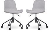 Nolon Nout-Fé Bureaustoelen Set van 2 Lichtgrijs - Stof - Verstelbaar - Wieltjes - Zwart Onderstel