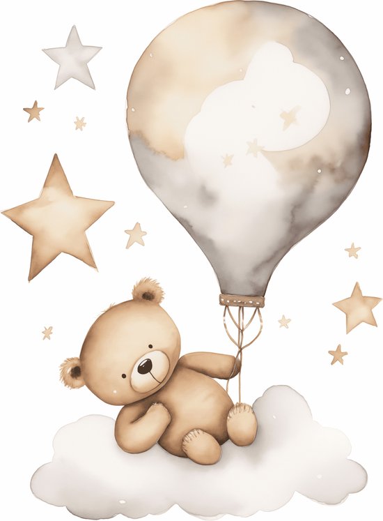 Lief Beertje | Poster Teddybeer | Beertje met Luchtbalon | Kinderkamer Poster | Babykamer Poster | Poster voor Kinderen | Berenposter | 51x71cm | Wanddecoratie | Muurposter | YR | Geschikt om in te lijsten