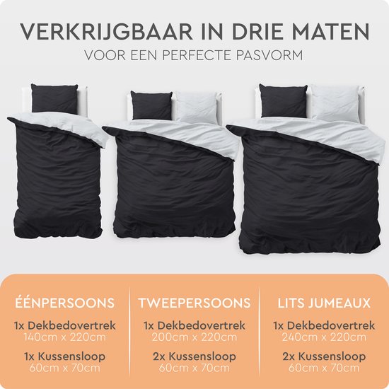 Sleeptime Twee Kleuren Dekbedovertrek - 240x200/220 + 2 kussenslopen 60x70 - Wit/Zwart - Lits-Jumeaux van Merkloos — afbeelding 3