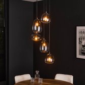 Hanglamp Artic zwart | 5 lichts getrapt | mix van glazen kappen | Ø 40 cm | hoogte 180 cm | stijlvol / modern | eetkamer / woonkamer | dimbaar | design verlichting