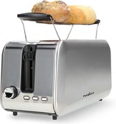 Bol.com Nedis Broodrooster - 4 Sneetjes Brood - 2 Lange Sleuven - Bruining niveaus: 7 - Ontdooifunctie - Aluminium / Zilver aanbieding