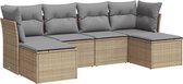 vidaXL - 6-delige - Loungeset - met - kussens - poly - rattan - beige