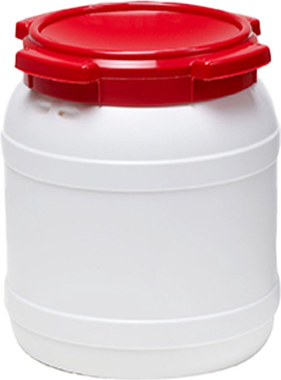Wijdmondvat - Waterkluis 15,4 liter wit met rood deksel | bol