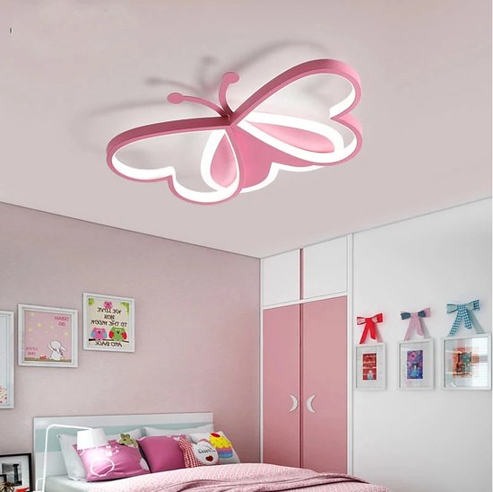 LuxiLamps - Plafonnier Papillon - Dimmable avec Télécommande - Rose - Lampe de salon - Lampe moderne - Plafonnier