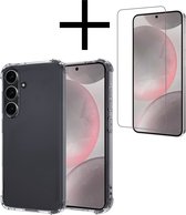 Hoes Geschikt voor Samsung S24 Hoesje Siliconen Cover Shock Proof Back Case Shockproof Hoes Met Screenprotector - Transparant
