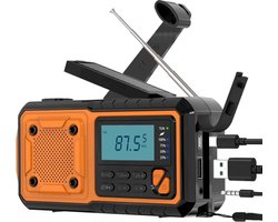 Draagbare NoodRadio Inclusief Batterij - FM/AM/SW - 4000mAh Powerbank - Zonnepaneel - Radio op batterijen - Hand Zwengel - Dynamo - 4 Manieren voor opladen - Zaklamp - SOS -