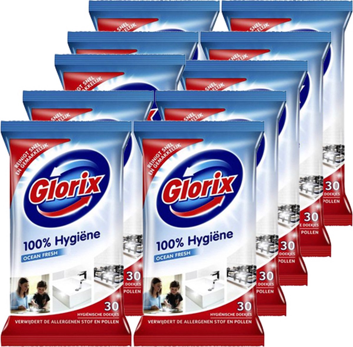 Glorix Schoonmaakdoekjes Original Ocean Fresh - 10 x 30 stuks - Voordeelverpakking