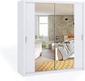 Bono 200 schuifkast, kledingkast met spiegel, planken, hangers, voor de slaapkamer, breedte 200 cm, wit