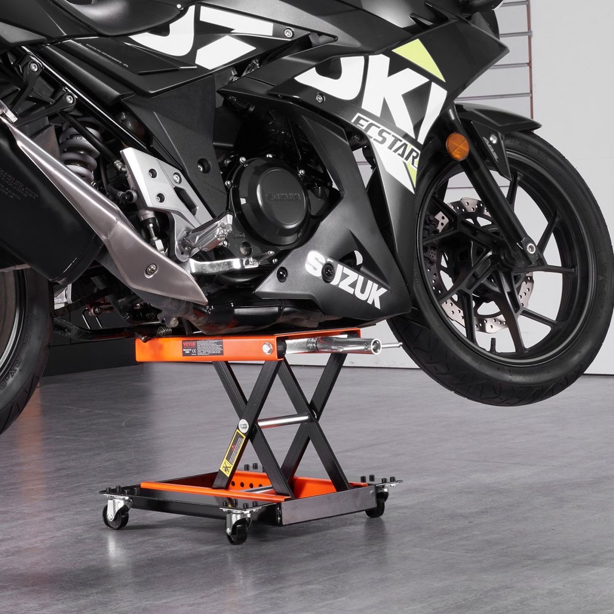 COSTWAY Motorstandaard, 340 kg, motorkrik, 360 graden draaibaar, met 4 verstelbare armen, 3 wielen en antislip handgreep, motorhouder voor garages en werkplaatsen (model 1