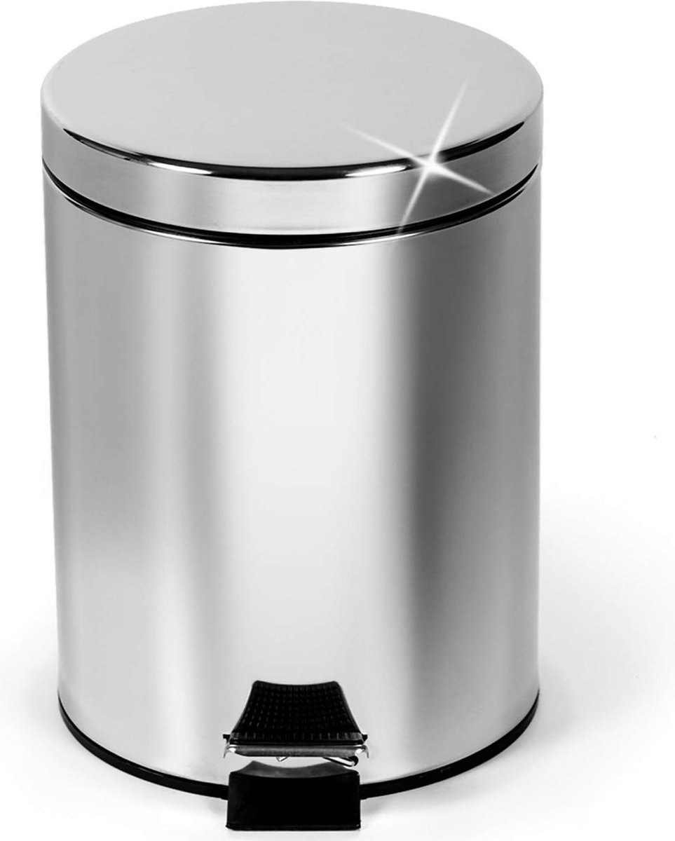 Goedkoopste Afvalemmer, 3 liter, cosmetica-emmer, ronde emmer, roestvrij staal, zilver, uitneembare binnenemmer, 17 x 27 cm