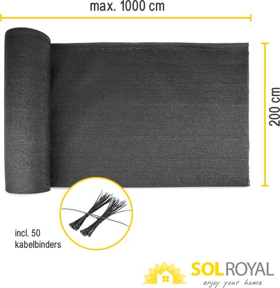 Sol Royal Zichtbreeknet Antraciet SG 80 Balkonscherm Zichtdoek 2500x200cm - Omheining 165 g/m² - Balkondoek Tuinnet zonwerend HDPE - Inclusief Kabelbinders