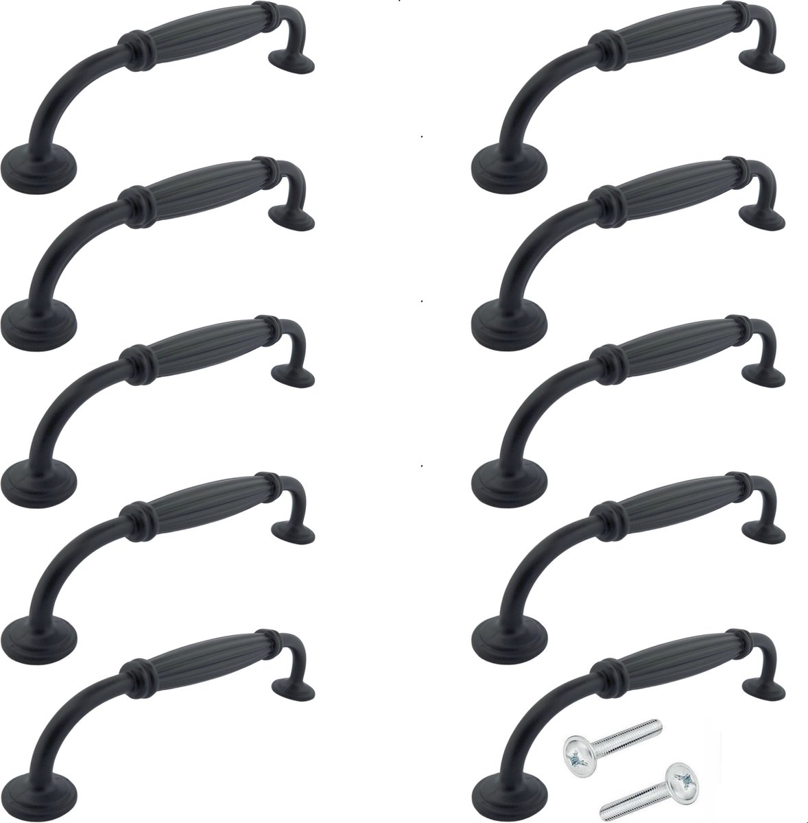 10X Handgrepen Zwart Aluminium - Boormaat 128mm - Greepjes - Handgreep - Handgrepen keukenkastjes - Handvatten - Meubelgreep Zwart - Handgrepen voor deurtjes