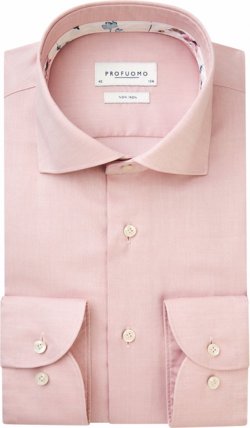 Profuomo slim fit heren overhemd - dobby - roze - Strijkvriendelijk - Boordmaat: 40