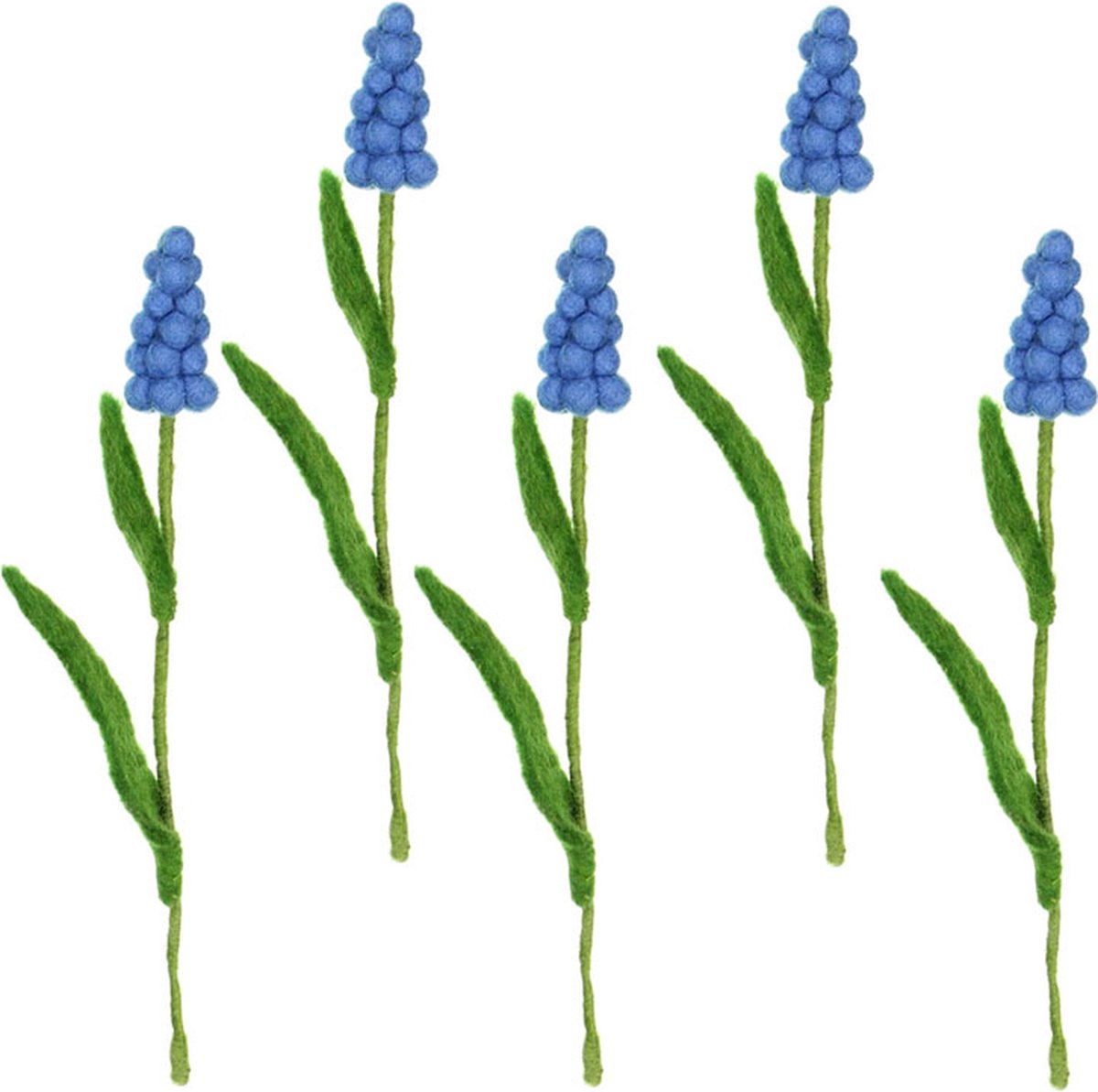 Bloemen Vilt - Blauwe Druifjes - Set 5 stuks - 25cm - Fairtrade Sjaalmetverhaal
