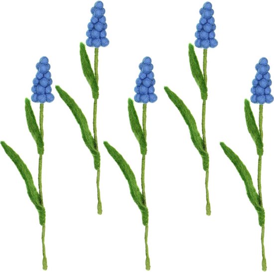 Bloemen Vilt - Blauwe Druifjes - Set 5 stuks - 25cm - Fairtrade Sjaalmetverhaal