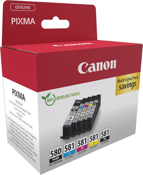 Foto: Inktcartridge canon pgi 580 cli 581 2x zw 3 kl doos a 5 stuk