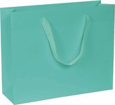Papieren Tassen Turquoise - 32+10x27 cm - A4+ liggend - Luxe lintjes - Blauw-Groen - Luxe Draagtas - 20 Stuks