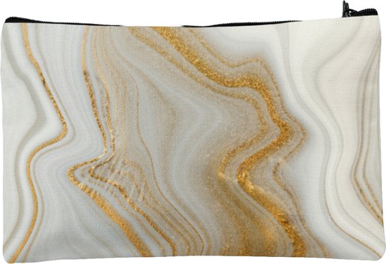 Make-Up Tasje met Print - Etui met Marmer Design - Goud