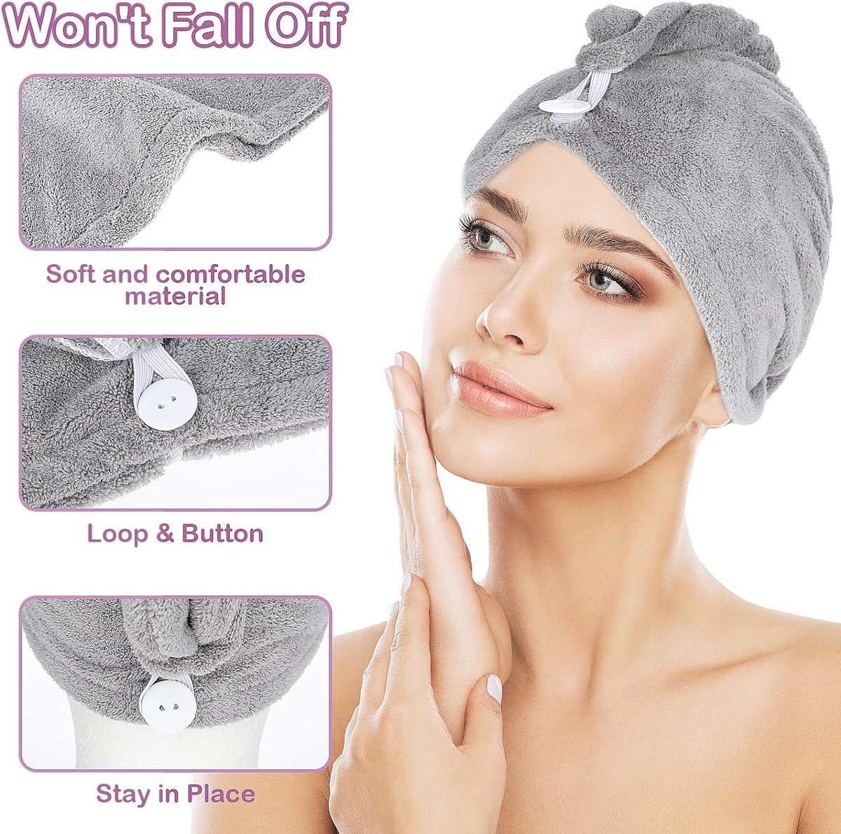 Haarhanddoek microvezel - absorberend en sneldrogend - Speciale tulband handdoek en haarhanddoek (Zwart- 2 Stuk
