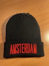 Muts - Amsterdam tekst - Zwart, rood - Unisex - One size fits all