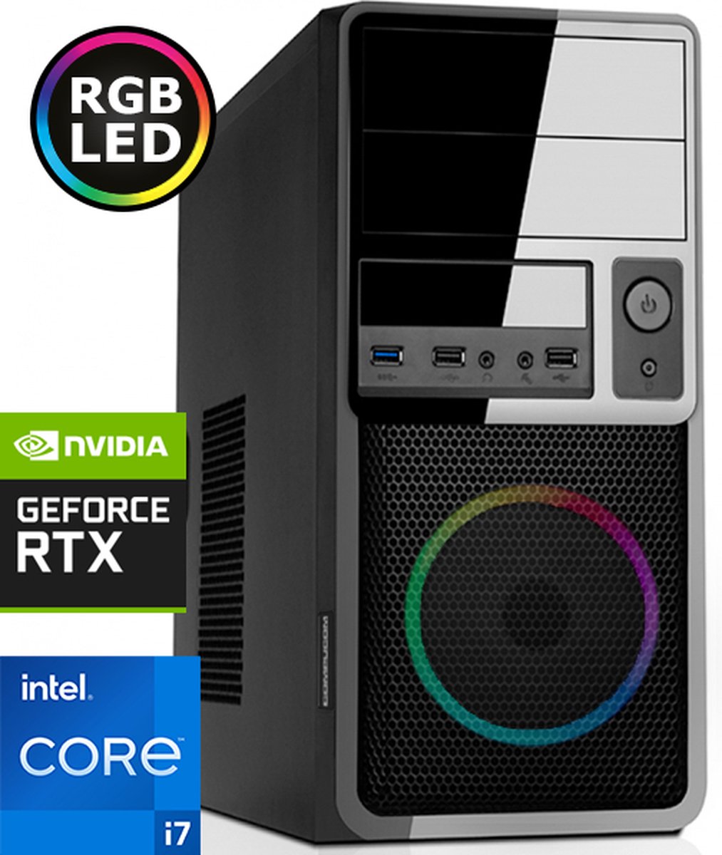 Compacte Game PC met Core i7F - RTX 3050 - 16GB RAM - 500GB M.2 SSD - RGB - WiFi - Bluetooth - Windows 11 Pro (GM-375521)