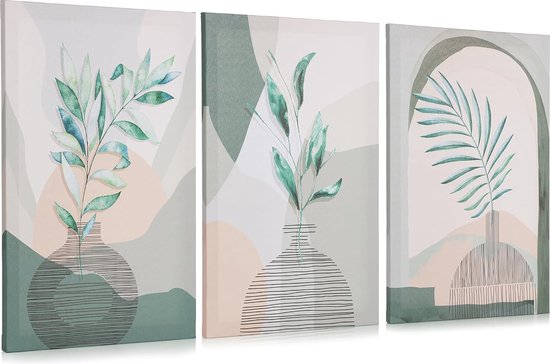 LYBOHO Canvasafbeeldingen, moderne abstracte kunstposter, wandafbeeldingen woonkamer, boho, posterset voor woonkamer, slaapkamer, zonder lijst ( geometrie 2, 3 stuks, 50 x 70 cm LYBOHO Canvasafbeeldingen, moderne abstracte kunstposter, wandafbeeldingen woonkamer, boho, posterset voor woonkamer, slaapkamer, zonder lijst ( geometrie 2, 3 stuks, 50 x 70 cm