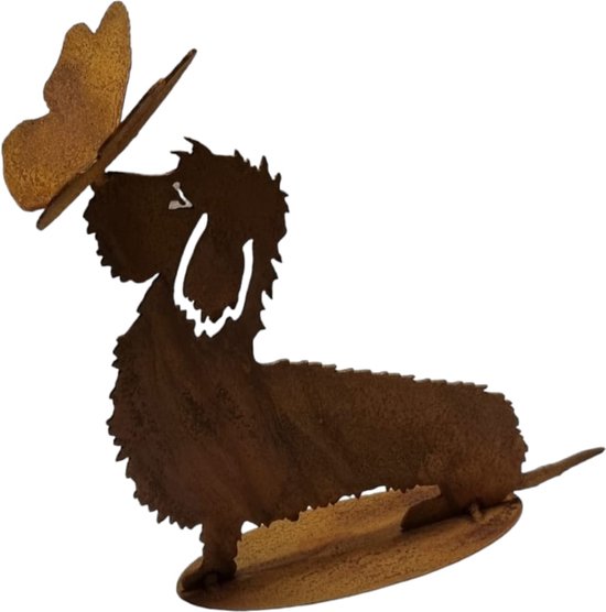 Dream- Garden Statue de jardin Denzel le teckel à poil dur avec papillon