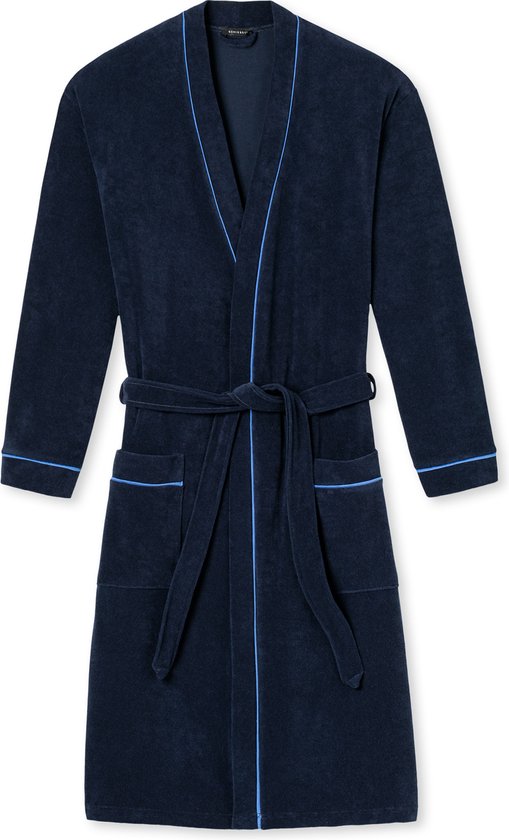SCHIESSER heren badjas - badstof - blauw met contrastbies - Maat: XL