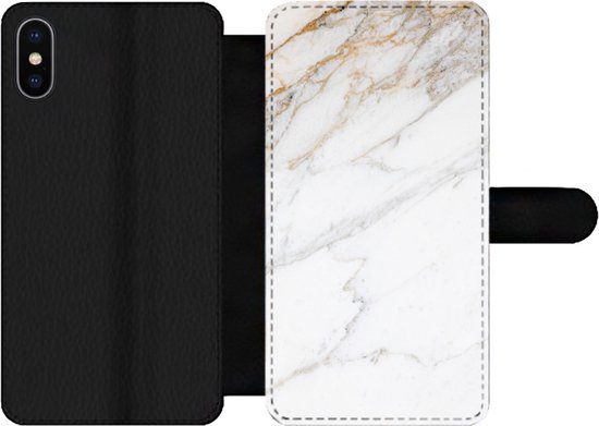 Étui pour téléphone iPhone XS Max Bookcase - Imprimé marbré - Pierre - Wit - Avec poches - Étui portefeuille avec fermeture magnétique