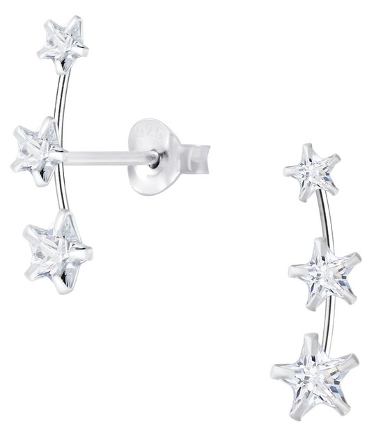 Joy|S - Zilveren ster oorbellen - 3 sterren van zirkonia - 5 x 16 mm