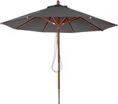 Gastronomie houten parasol MCW-C57, tuinparasol, polyester/hout 14kg, rond Ø3m trekkabel schokbestendig ~ antraciet